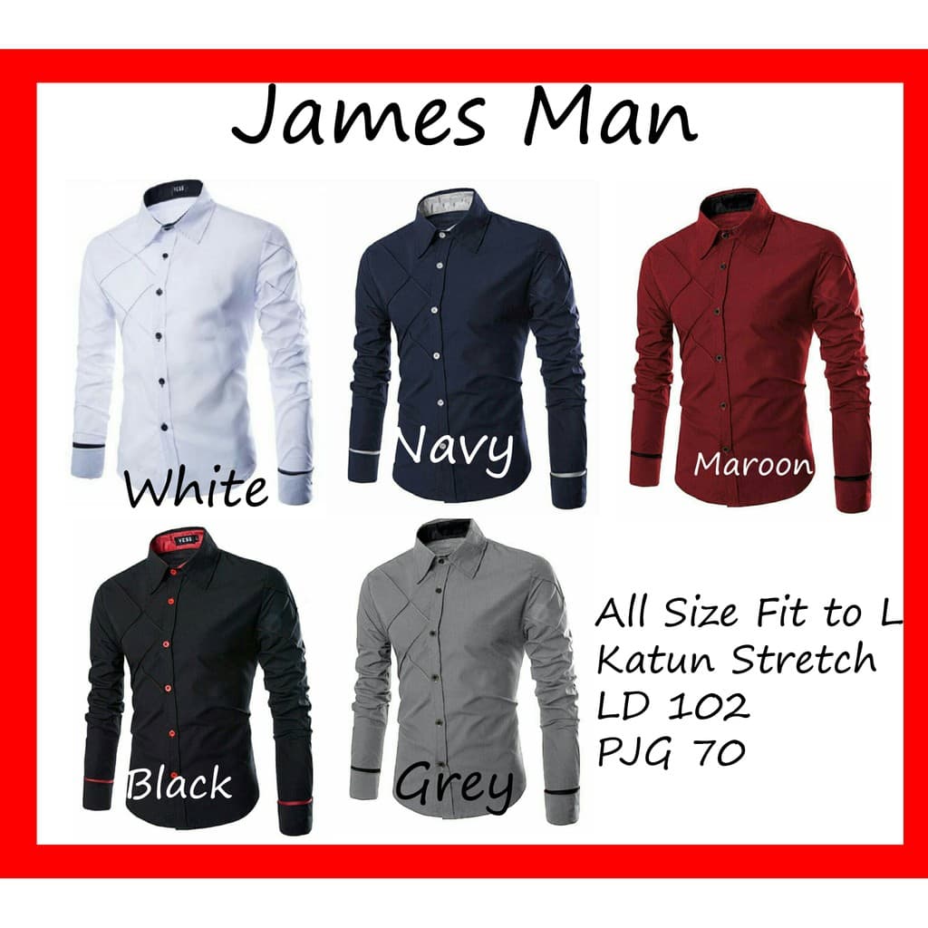 KEMEJA JAMES MAN XMAN MIX FASHION Camisa FORMAL Masculina Para Homens Atacado SLIM FIT PLAIN
