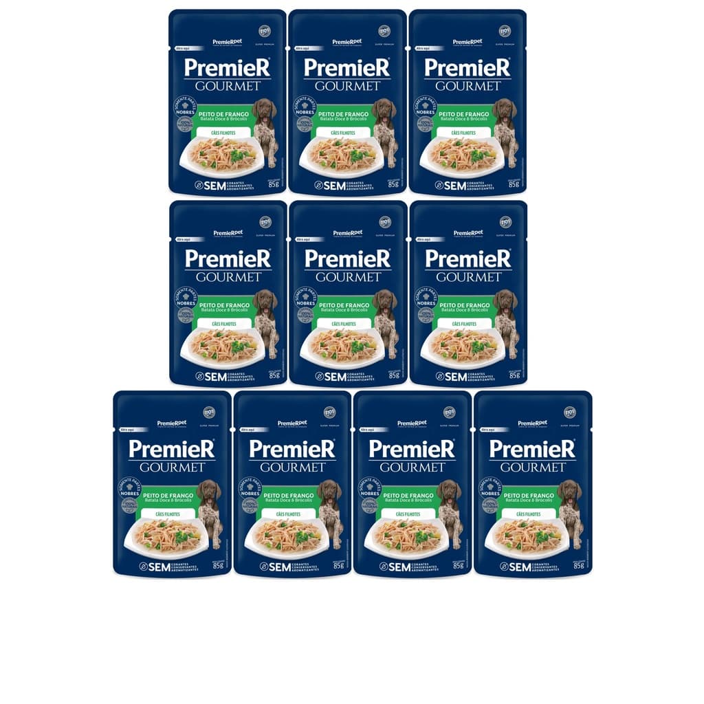 Kit 10 Unidades Sachê Premier Gourmet Cão Filhote Frango 85g