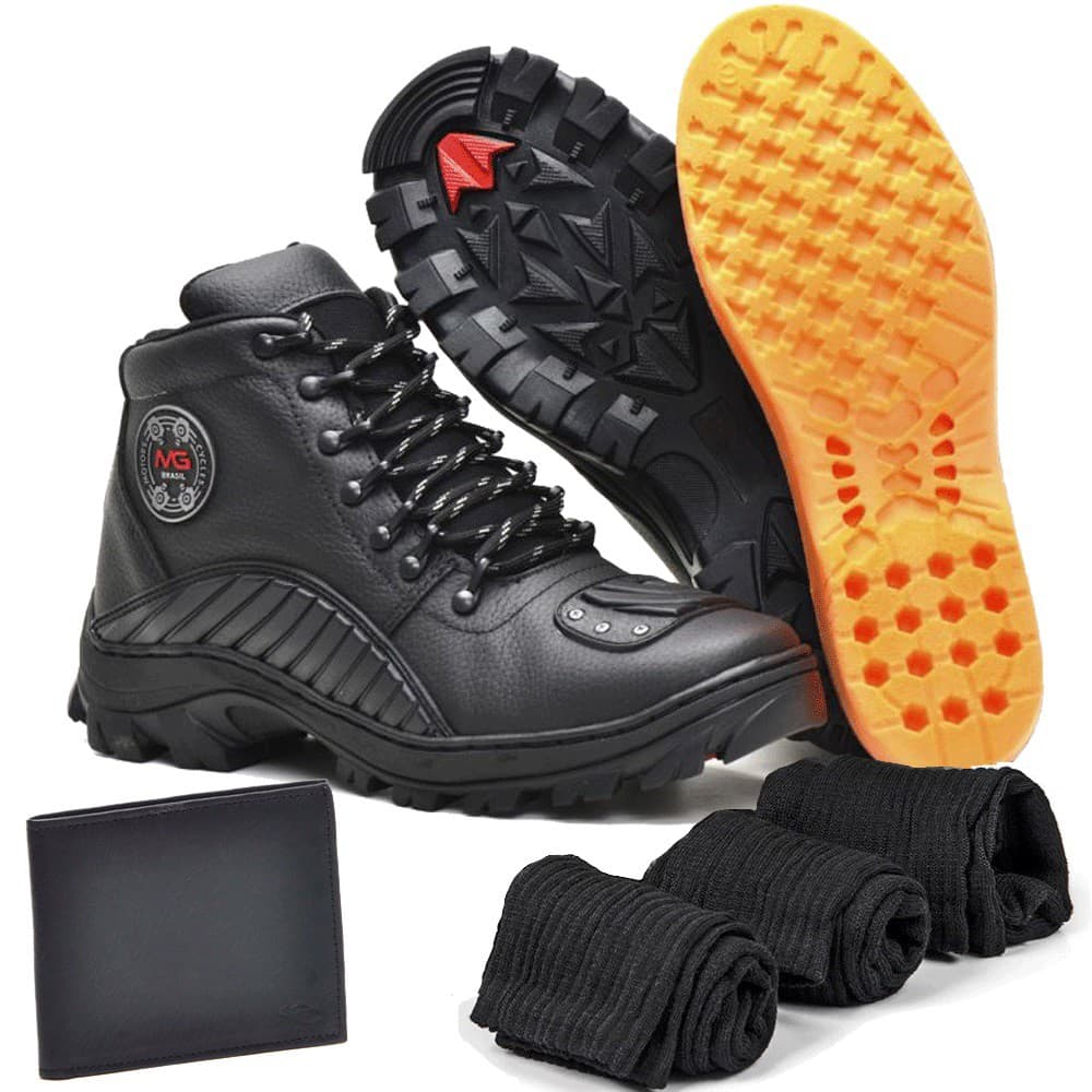 Bota Couro Motociclista Adventure Ducat com Carteira e 3 meias