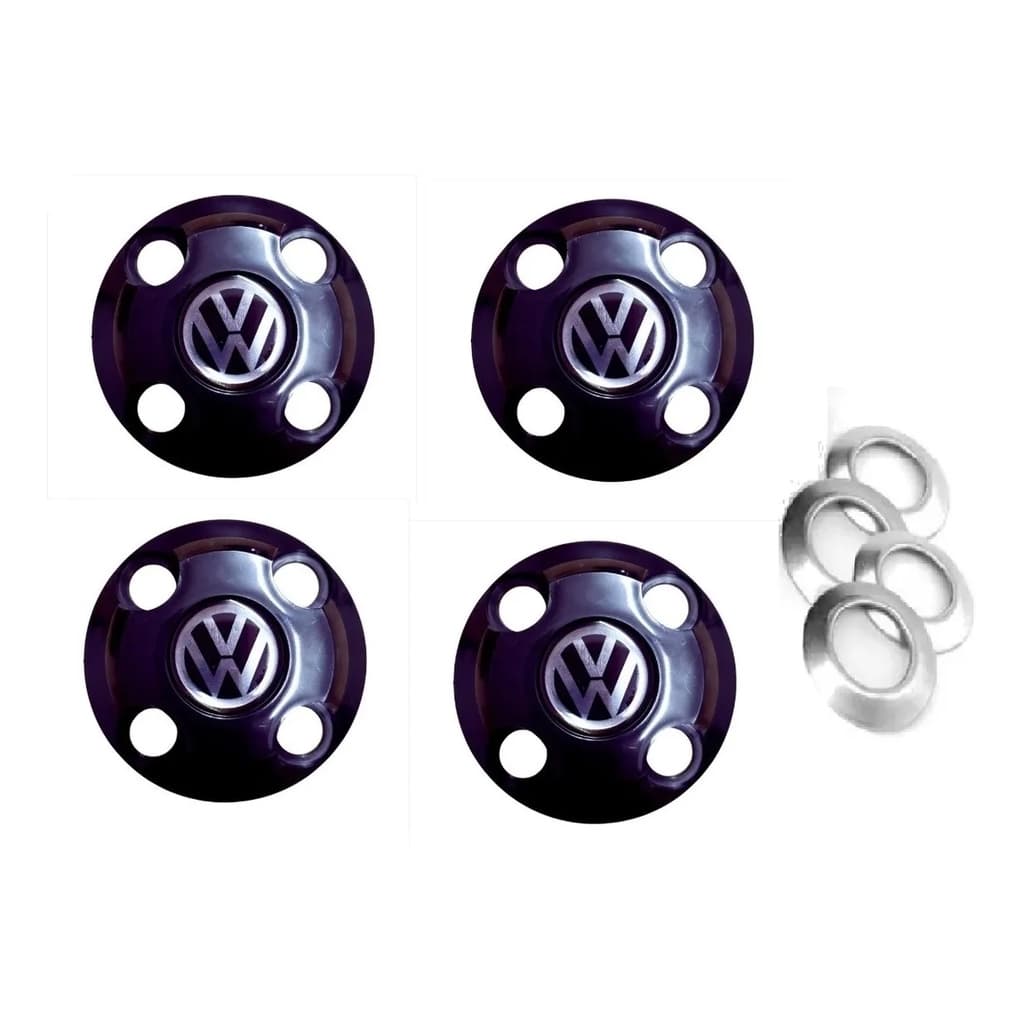 Kit 4 Calotas Centro De Roda Ferro Vw Aro 13 14 15 Roda de Ferro 4 Furos Volks Calota