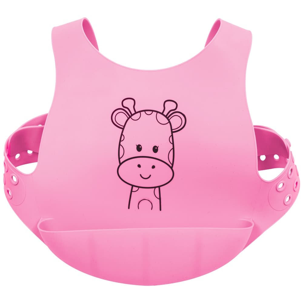 Babador Silicone Impermeavel  Cinto Botoes Ajustaveis Buba +3m Pega Migalhas 11621 Rosa
