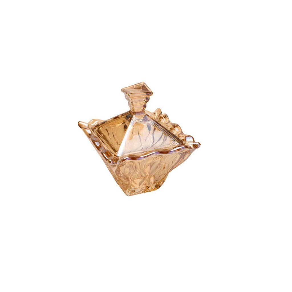 Porta Treco, Bomboniere 12,5 Cm De Cristal Âmbar Com Tampa Safir Wolff
