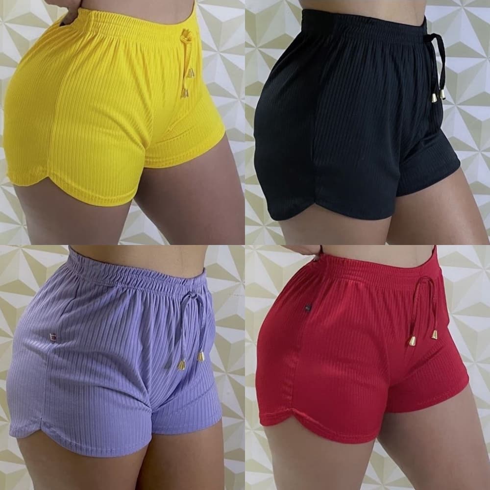 Short Feminino Malha Canelada Shortinho Curto Soltinho Canelado Tendência Verão 2022 Super Confortável