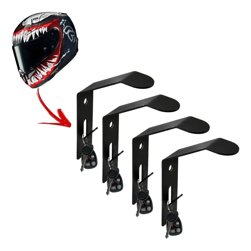 Conjunto de 4 Suportes Para Pendurar Capacete De Moto Chave Na Parede Modelo Universal Marca Sterk