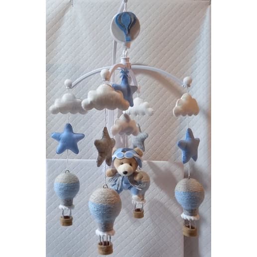 Mobile de berço musical e giratorio urso aviador balão ovelha