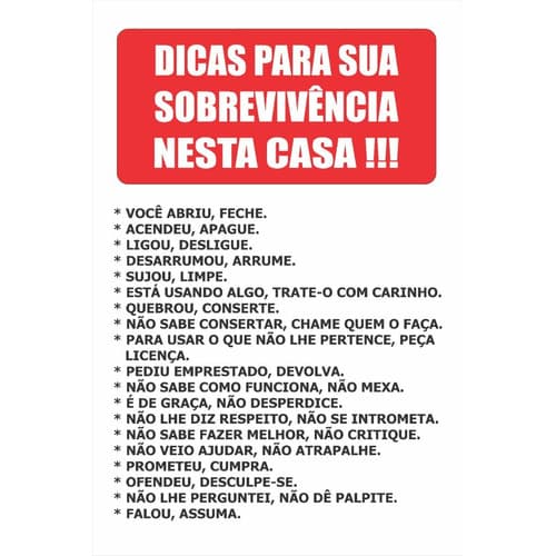 Imã Plaquinha Geladeira Frase Regras Casa Cozinha Decoração
