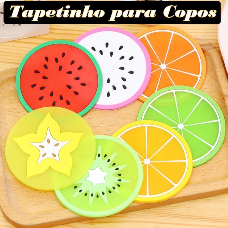 Tapete de Silicone Antideslizante c/ Formato de Fruta para Copo / Caneca / Tapetinho para copos 1pç