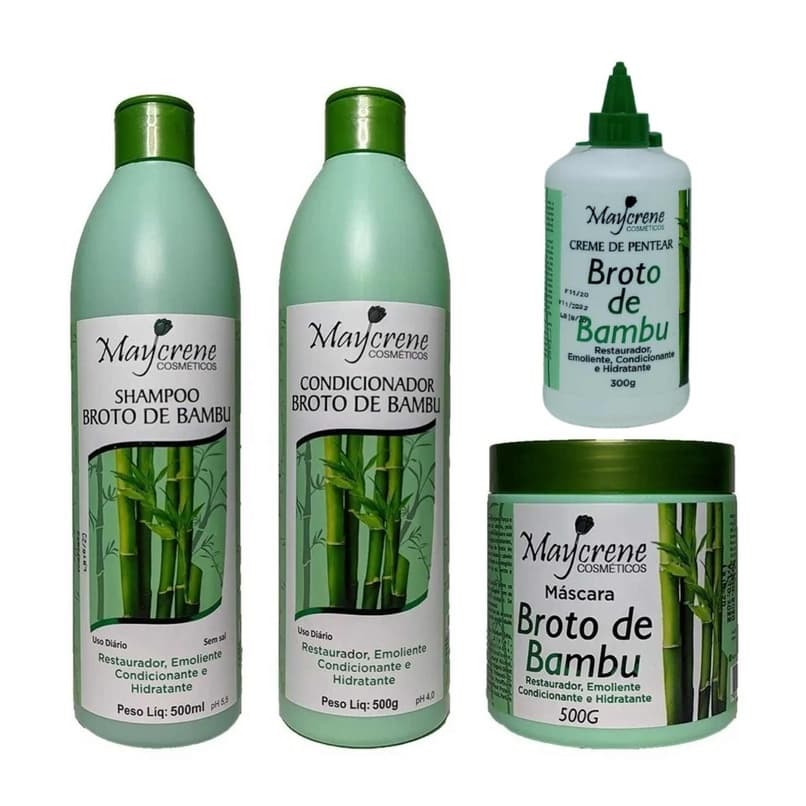 Kit Broto De Bambu Maycrene ( Shampoo + Condicionador + Máscara + Creme de Pentear 300g ) 4 Produtos