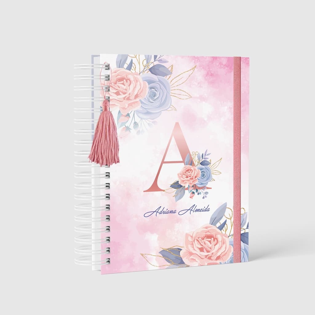 Agenda 2027 Personalizada Floral Rosa Lilás Letra A com nome