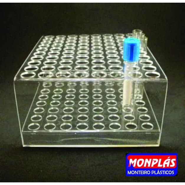 Estante De Acrílico 80 Furos 13mm Para Tubos De Ensaio
