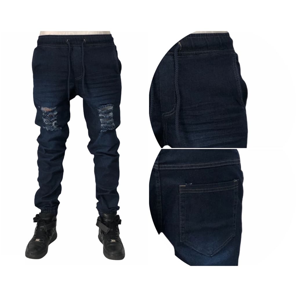 Calça Jogger Masculina Rasgada Jeans Escuro - Super Promoção