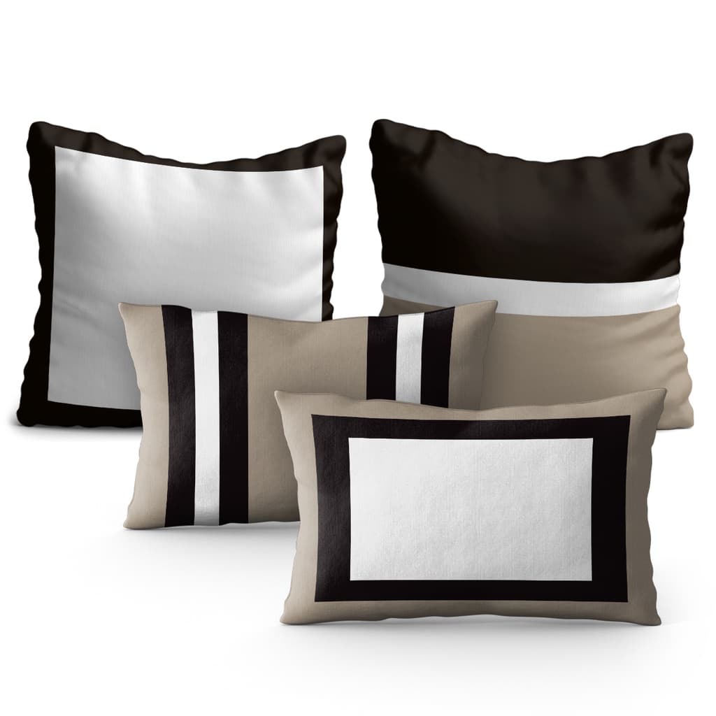 Kit 4 Capas de Almofadas Geométrica Bege e Preto