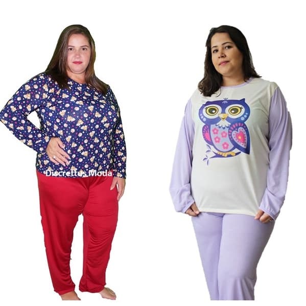 Kit 10 Conjunto Pijama Malha / Liganete Plus Size  Feminino Grande Longo Frio Inverno Senhora Maternidade  50 - 52 - 54