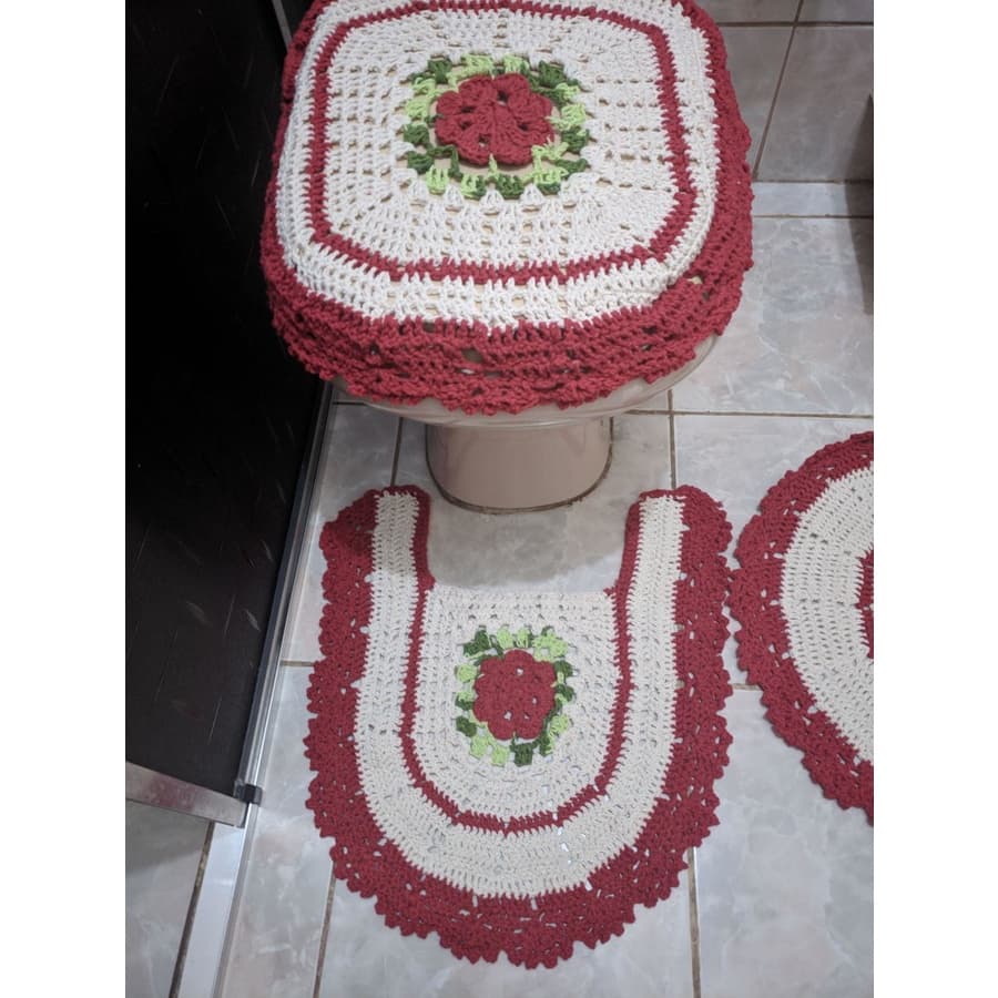Jogo com 3 tapete, Flores, Vermelho e Branco, Amarelo e preto