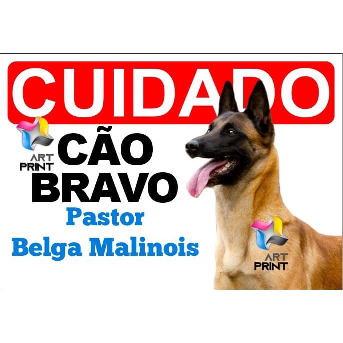Placa Cuidado Cao Bravo Portao Aviso Cachorro Pastor Belga Malinois