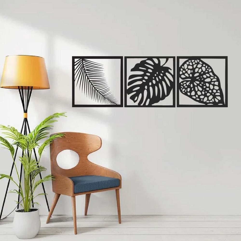 Quadro Decorativo Vazado Trio Folhas MDF 3mm