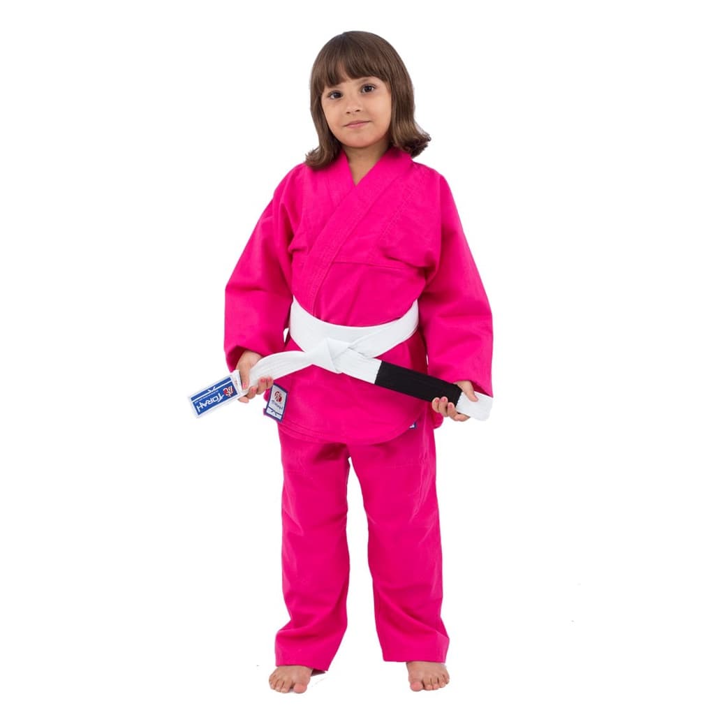 Kimono Judo Gi/jiu Jitsu Combate Rosa Torah Infantil com Faixa Branca