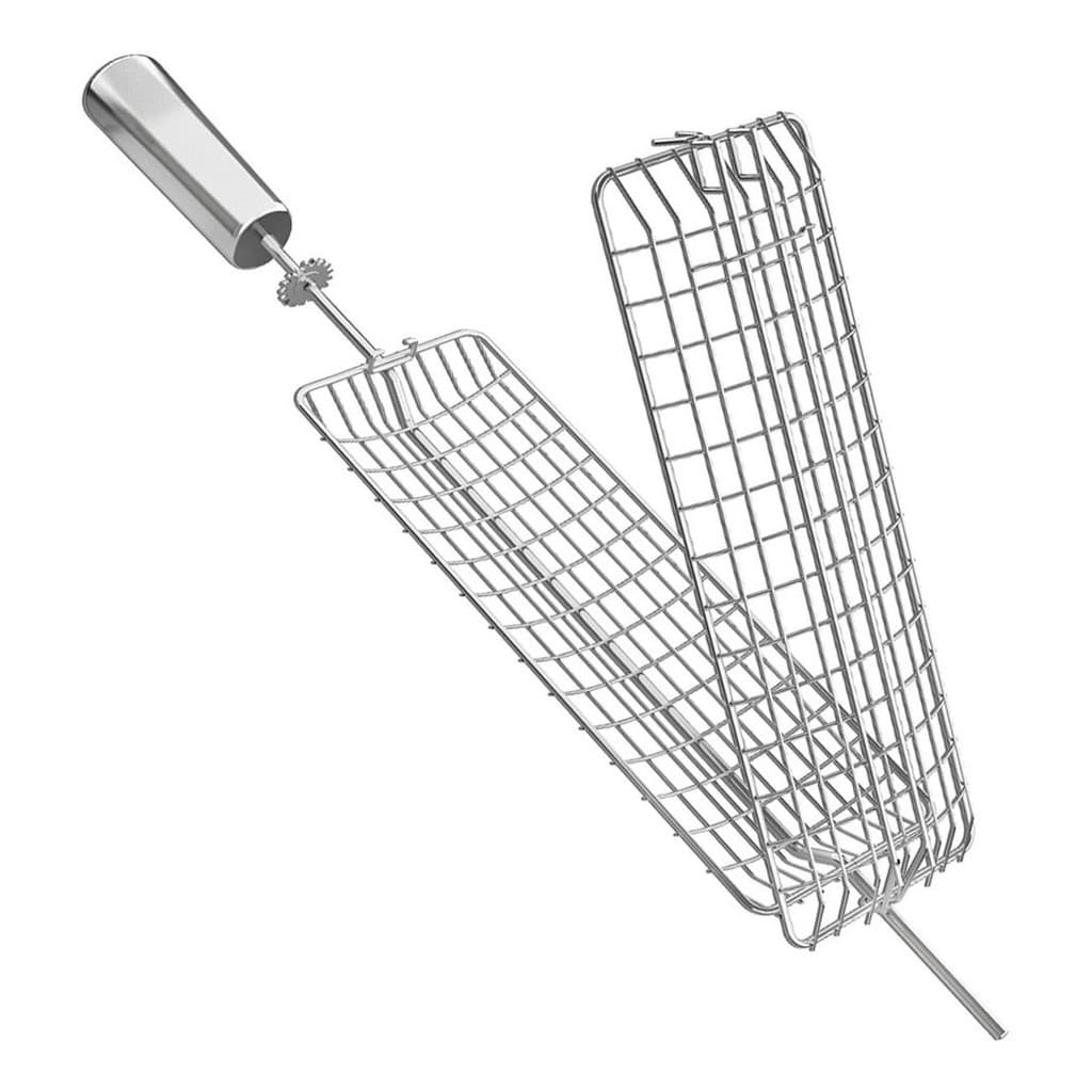 Espeto Grelha Giratório Rotativo Inox Para Churrasqueira Gira Grill  Peixes Frangos Legumes
