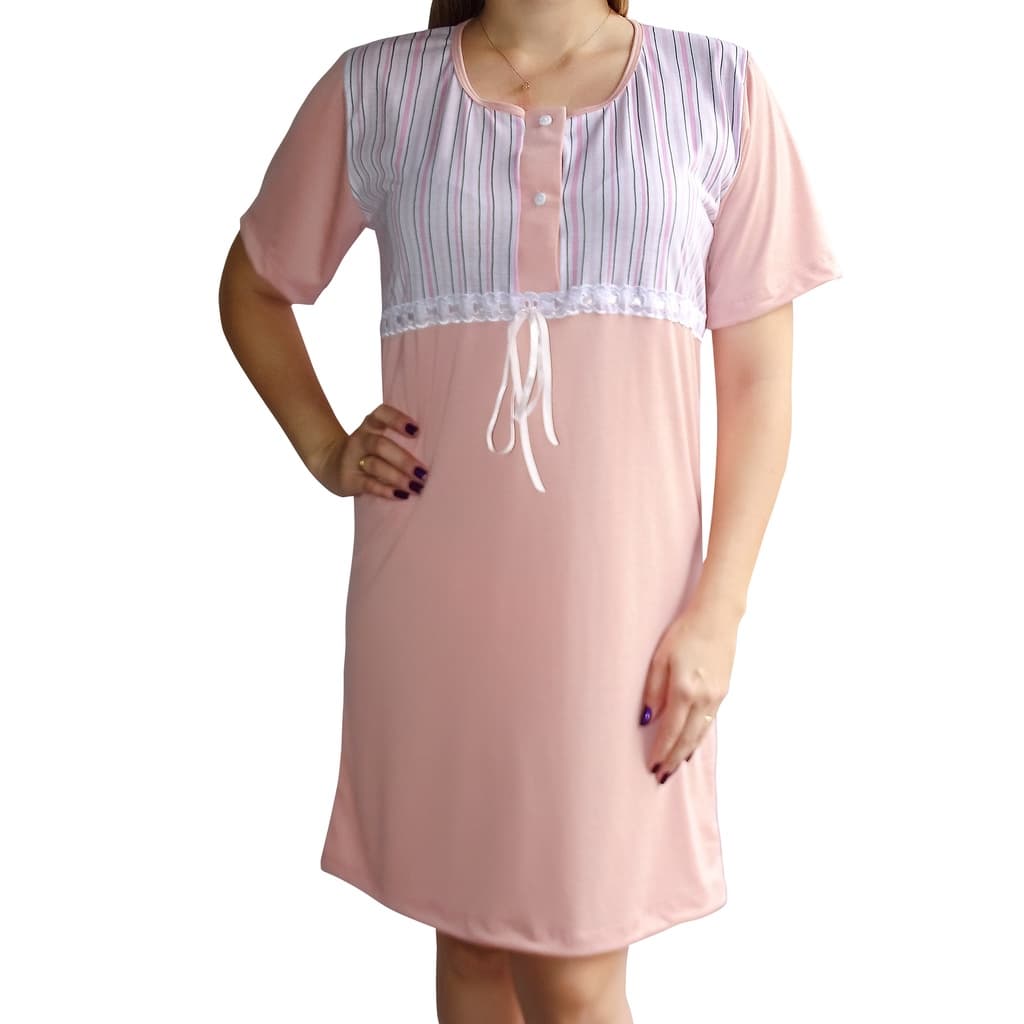 Camisola Adulto Meia Manga Lisa Com Passafita - Pijama Feminino - Noite Tranquila e Confortável