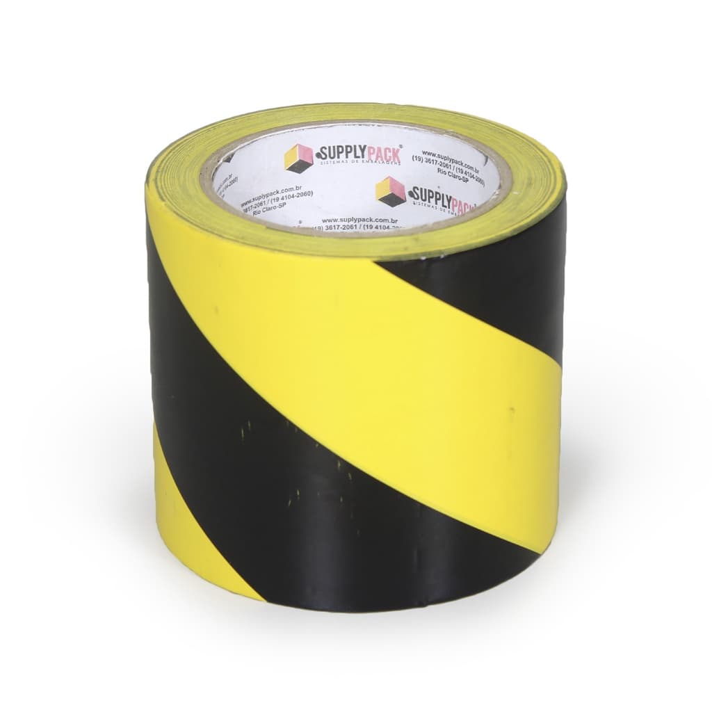 Fita Adesiva de Demarcação de Solo 100mm X 30m - Zebrada Amarelo/Preto Supplypack