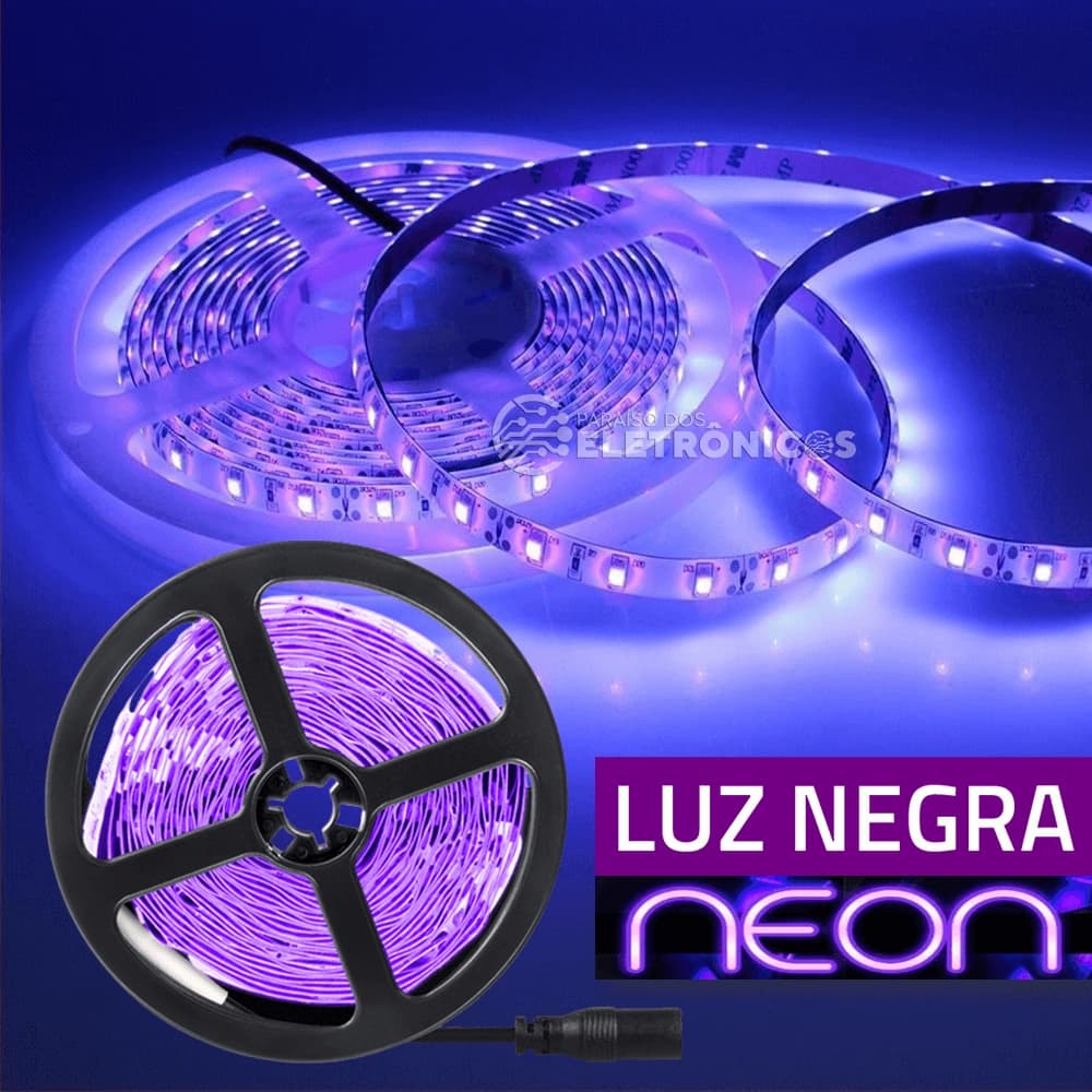 Fita Led Uv Ultravioleta Luz Negra 5mts Com Fonte de Alimentação - 194888