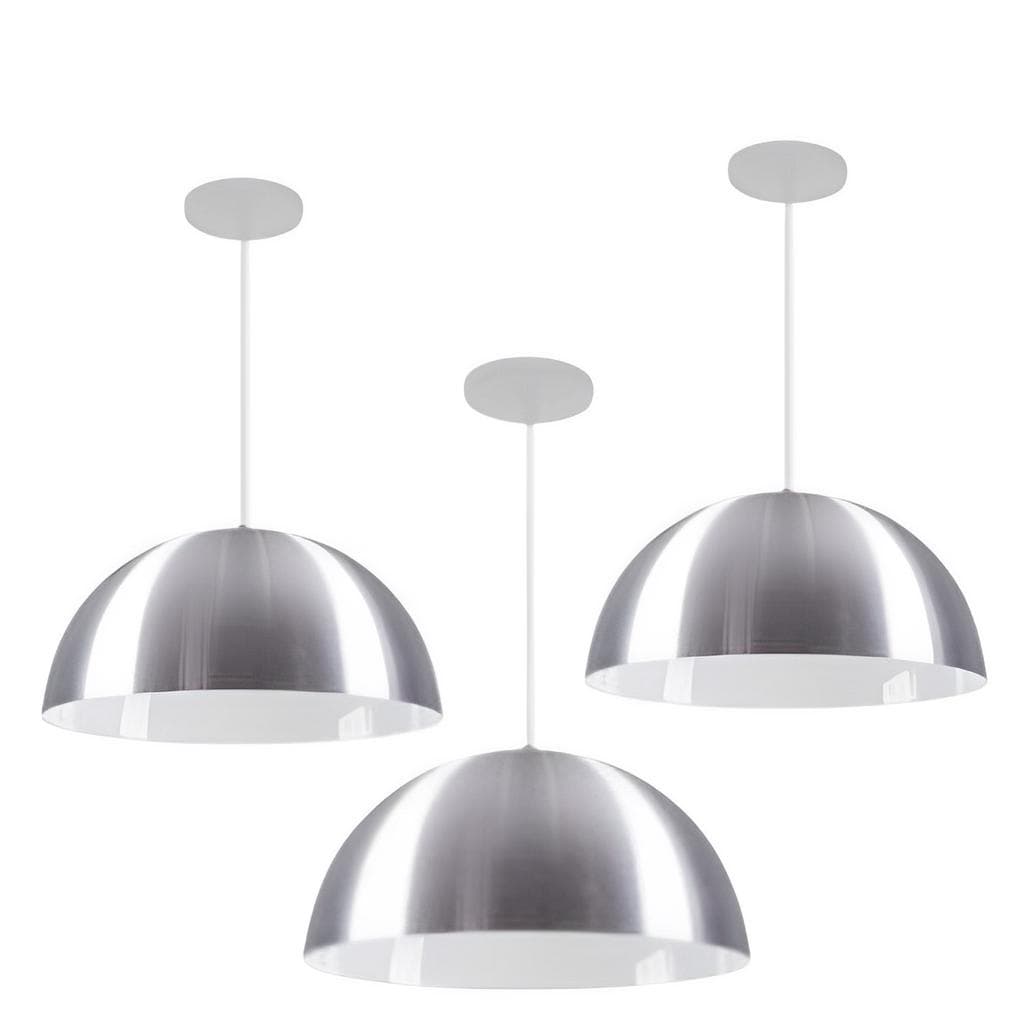 Luminárias Kits 3 Luminárias Meia Lua 20 cm  Lustres ( Escovado com Branco )