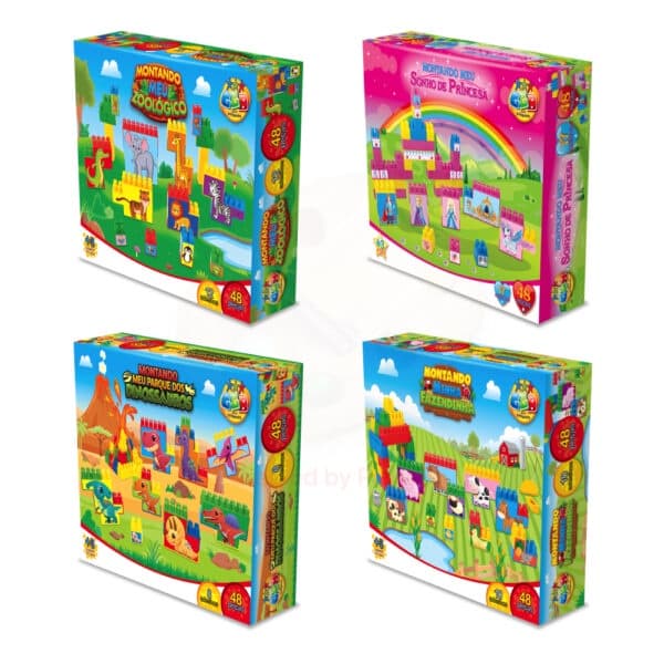 Brinquedo Para Montar Montando Meu Zoologico/Sonho de Princesa/Parque dos Dinossauros/Fazendinha 48pçs
