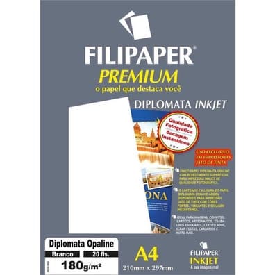 Papel A4 Diplomata Premium Branco 180g. Filipaper Cx.c/20 Oferta