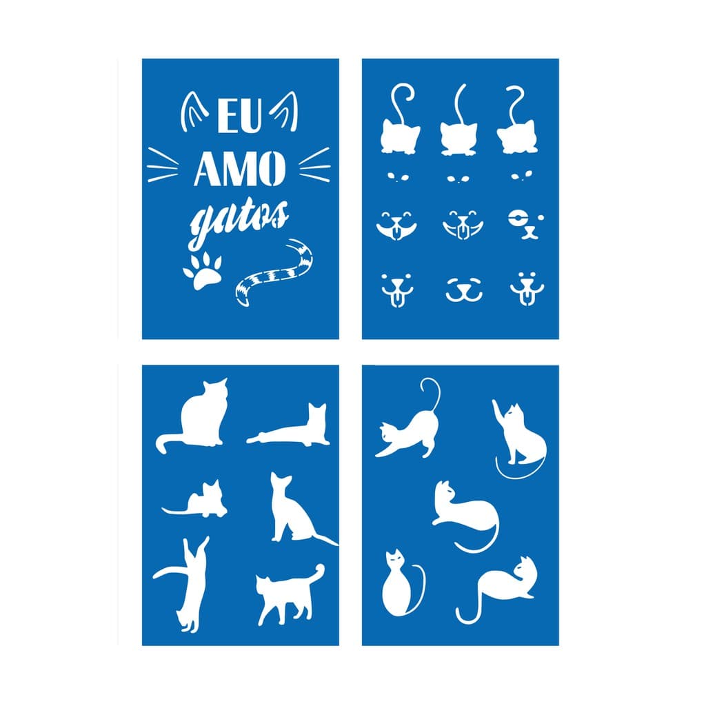 Kit Stencil 4 Peças Gatos Pintura - Tam. 20x14 Cm