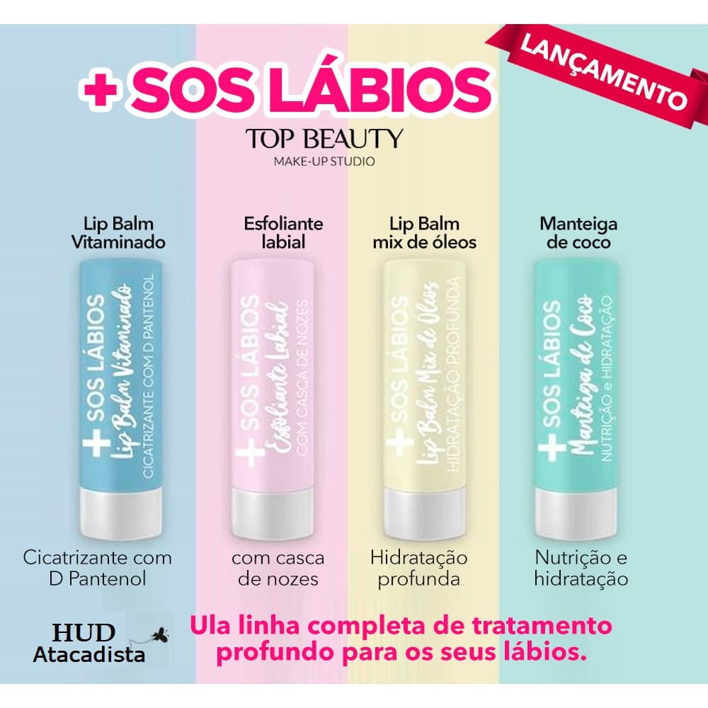 Kit Com 4 Sos Lábios Hidratação Profunda Mix Óleos Esfoliastes Labial Manteiga De Coco