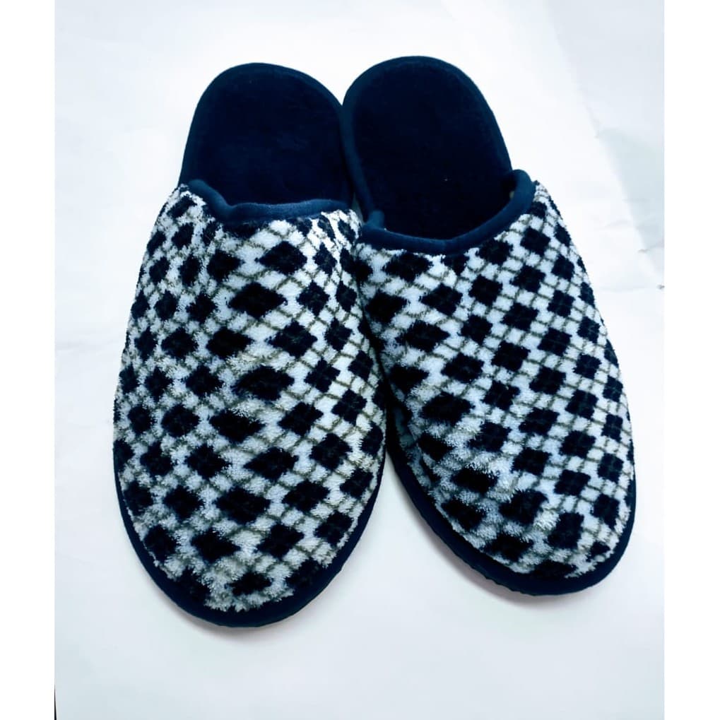 Chinelo em fleece, Armento Losango  Azul com solado preto