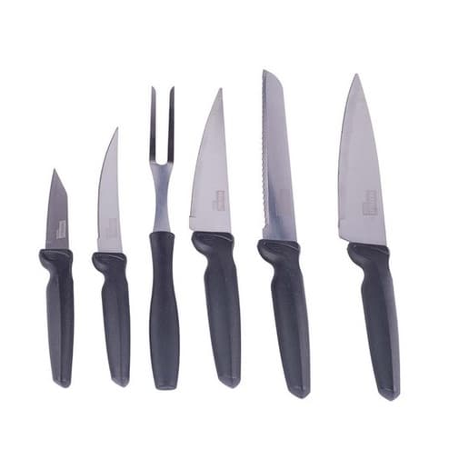 Conjunto com 5 Facas e 1 Garfo Trinchante Aço Inox Faqueiro Kit com 6 Peças