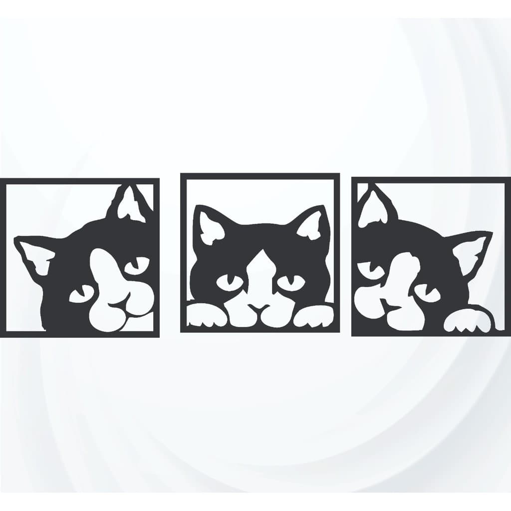 Quadro Gatos Animais 3 Peças Aplique Parede 1,20cm Gatinhos