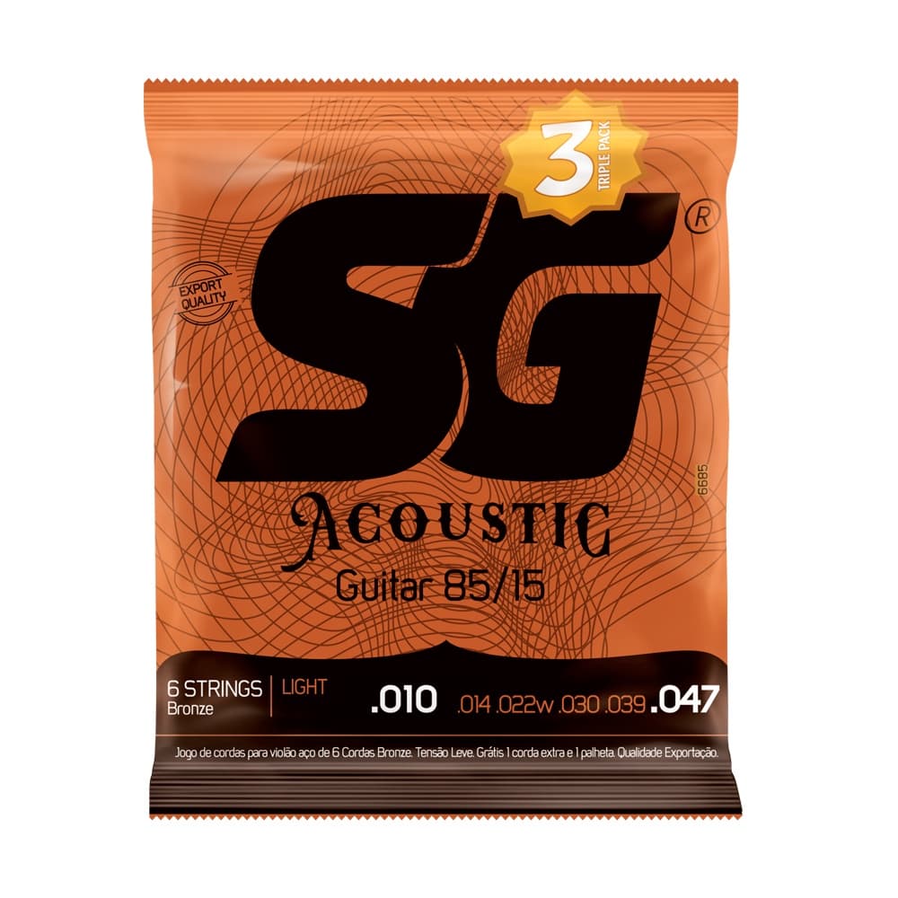 KIT 3 ENCORDOAMENTO CORDA PARA VIOLÃO AÇO SG 010-047 SET