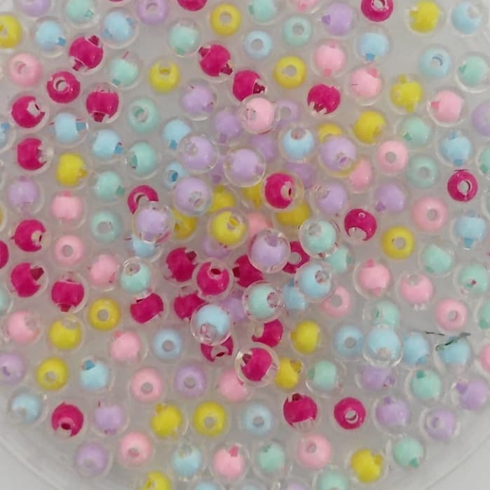Miçanga Bola Acrílica Transparente Com Miolo Colorido 8mm - Pacote com 100 Peças.- Planeta das artes