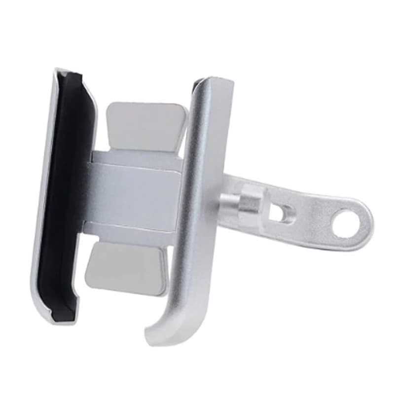 Suporte de Celular Motocicleta Universal - em Alumínio - com Rotação de 360 Graus - Prata - para Retrovisor