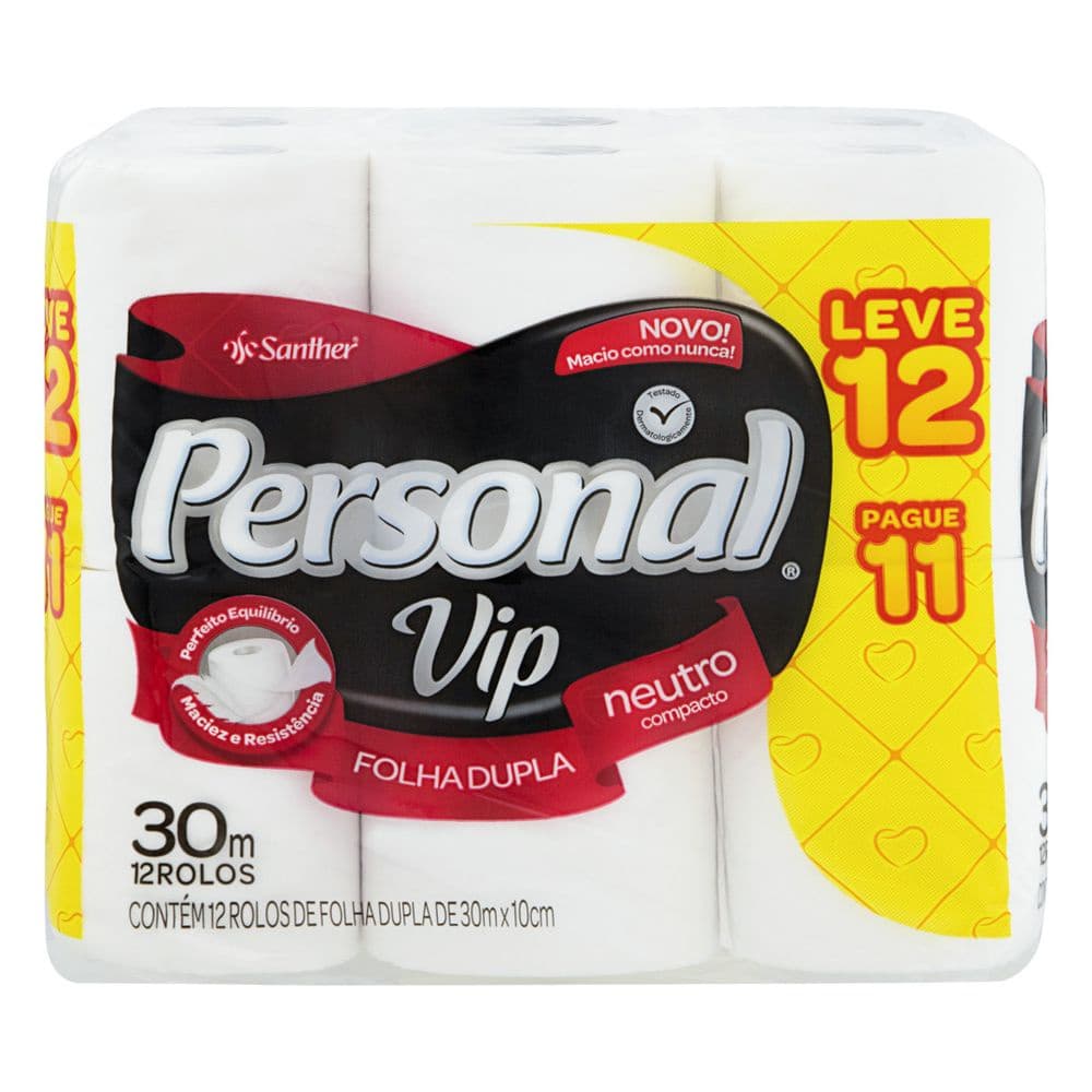 Papel Higiênico Vip Folha Dupla Personal 30m Leve 12 Pague 11