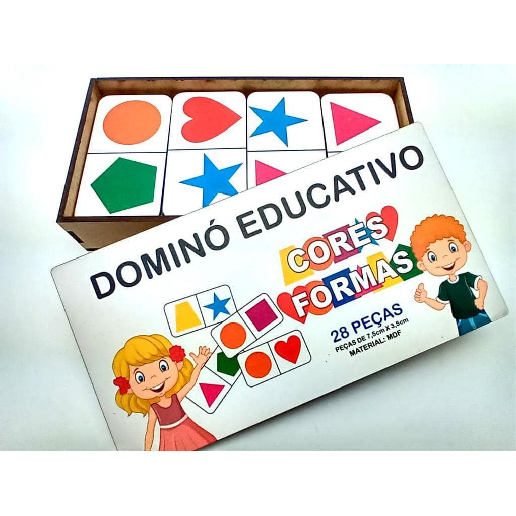 Domino Jogo Educativo Pedagogico formas e cores 28pcs Mdf