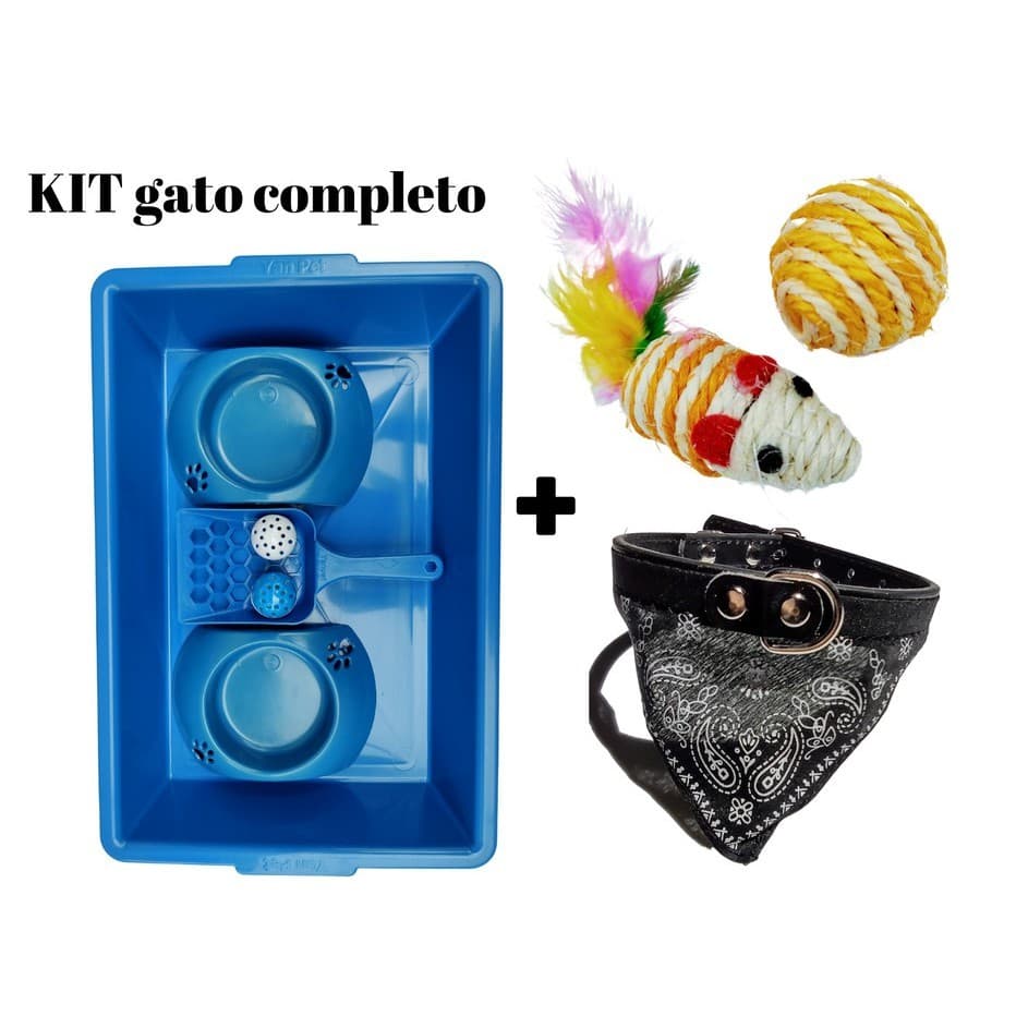 KIT gato completo – Banheiro Higiênico + Bandana, Para Gatos Caixa De Areia + Comedouro + Presente / Banheiro Para Gato