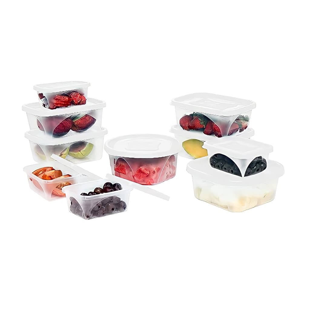 Kit 10 Potes Mantimentos Herméticos Fitness Marmita Microondas Quadrado Redondo Potes Plásticos Com Tampa
