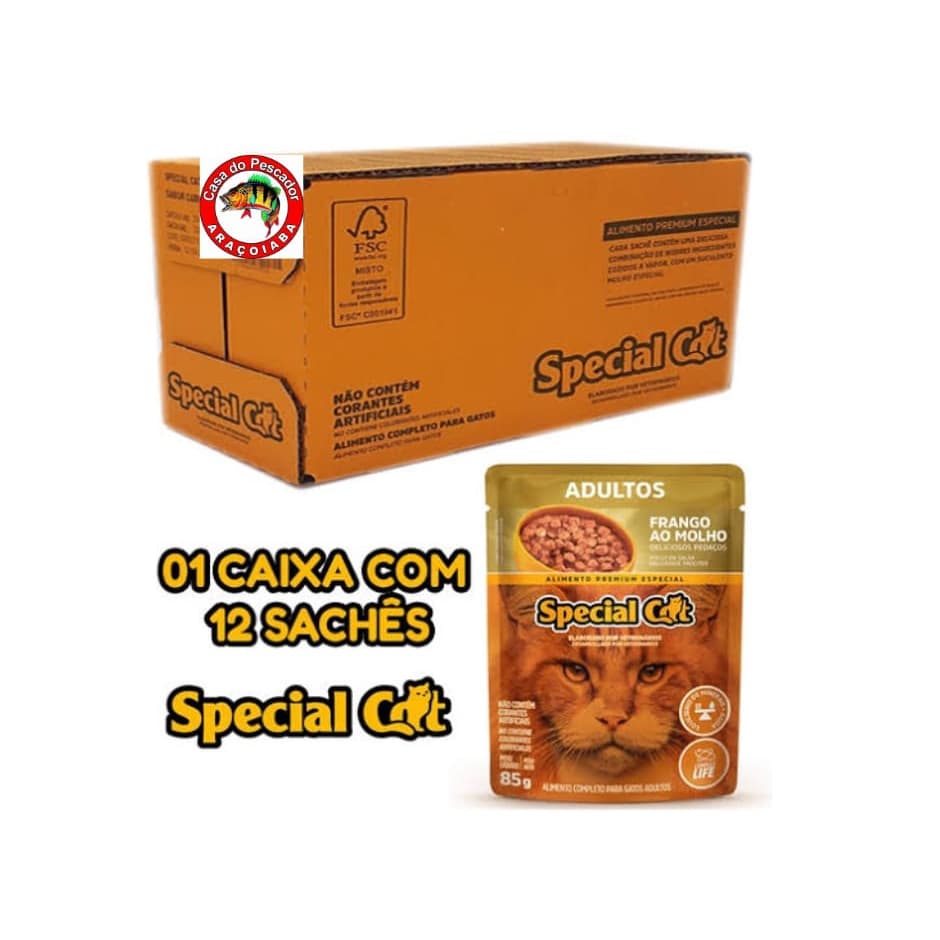 12 unidades Sachê alimento úmido gatos Premium super saudável Special cat original -85gr