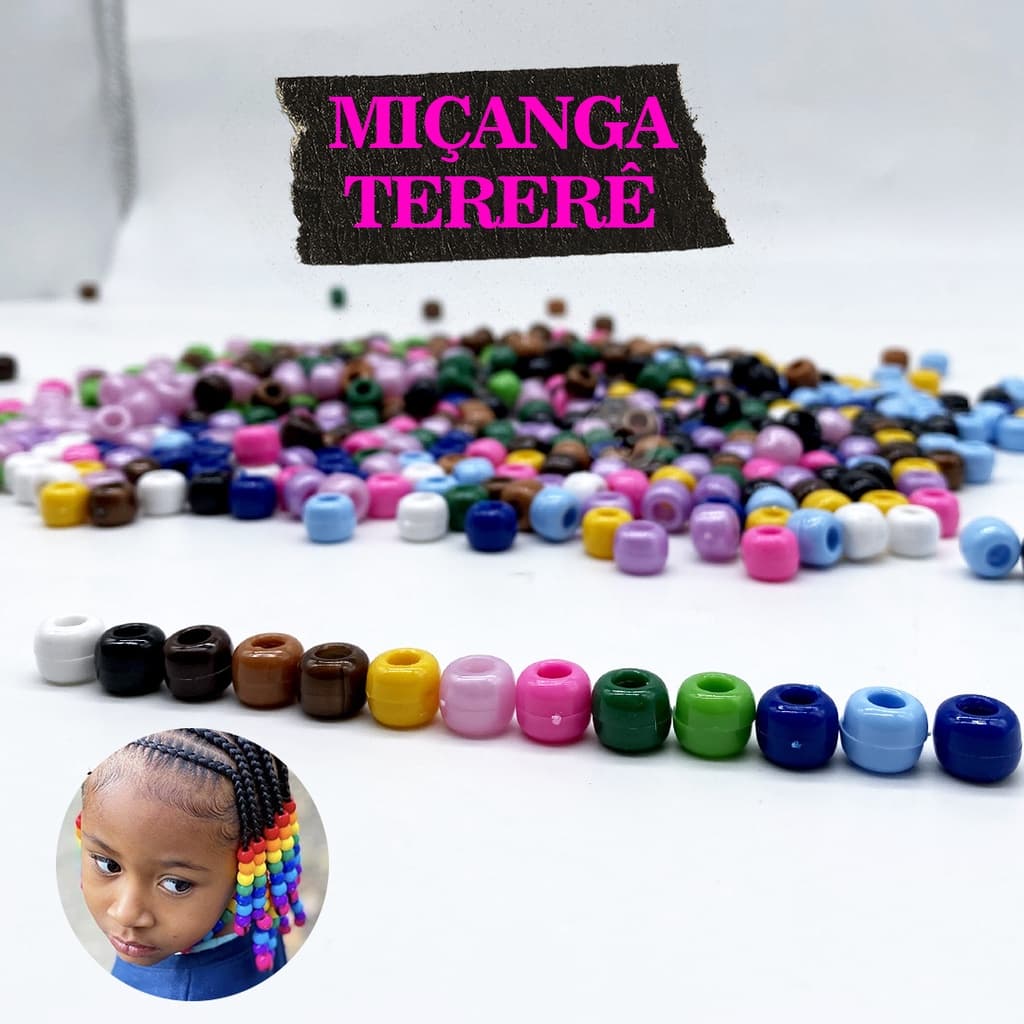 10 Miçangas Tererê Coloridas Plástico para tranças