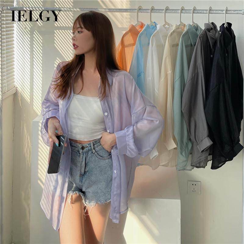 Camisa Feminina Fina E Transparente Com Proteção Solar IELGY