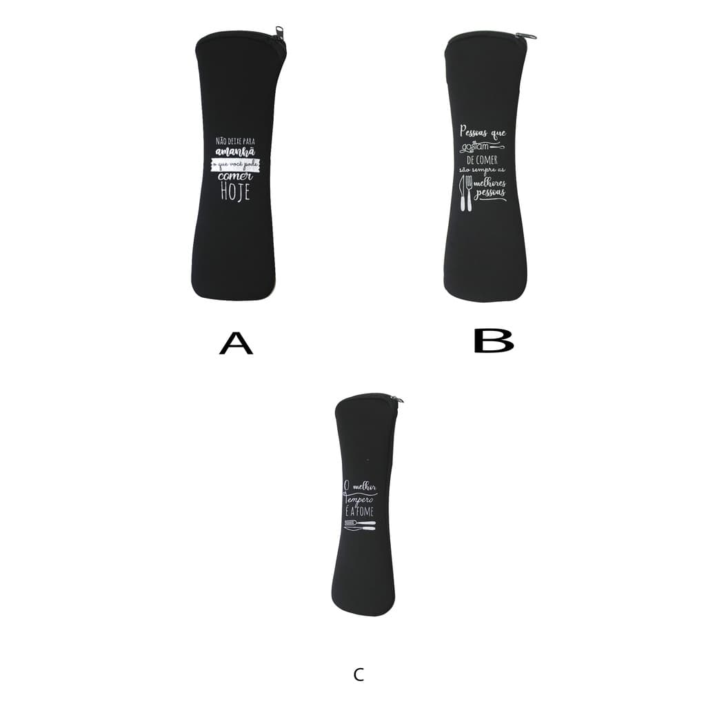 Porta Talher com Capa em Neopreme e Zíper com Frases Diversas - 24 cm