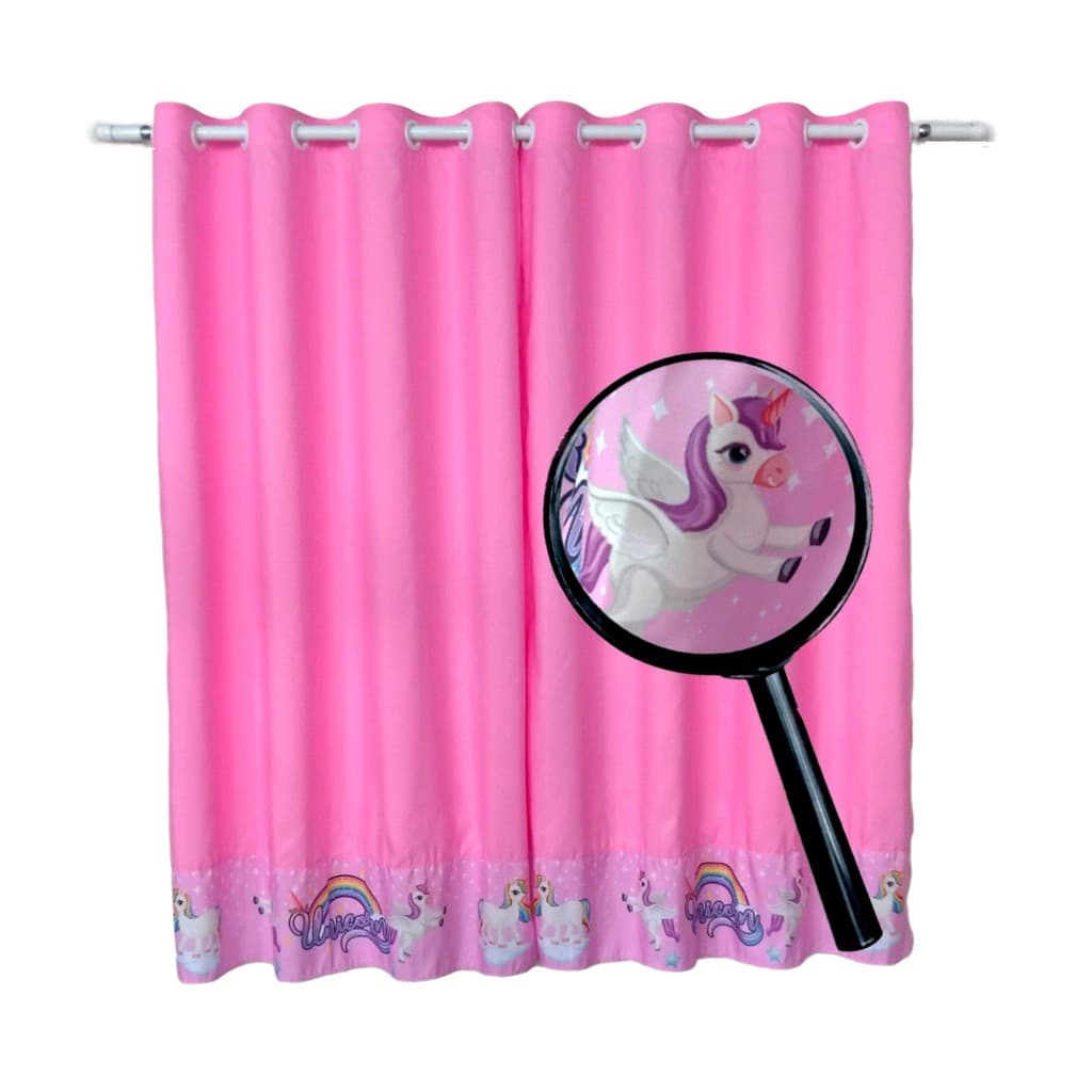 Cortina de Unicornio Rosa Princesa Quarto de Menina 2,60 L x 1,70 A