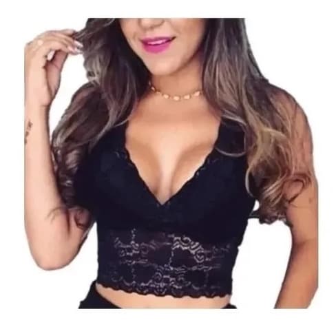 Cropped De Renda Alça Grossa Blogueiras Instagram Moda Mk
