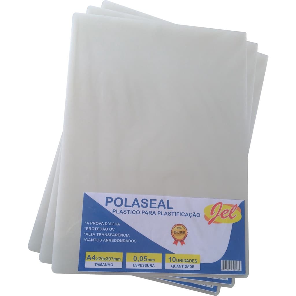 Plástico para Plastificação Polaseal Tamanho A4 125 Mícron Pacote com 10 plásticos