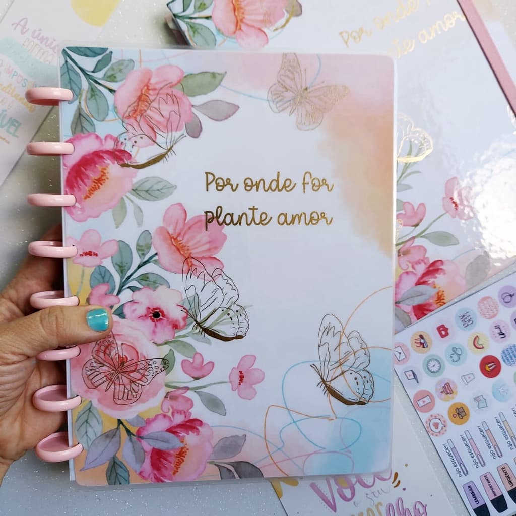 Caderno de Disco Inteligente A5 Personalizado Nome  - Tema Jardim de Borboleta