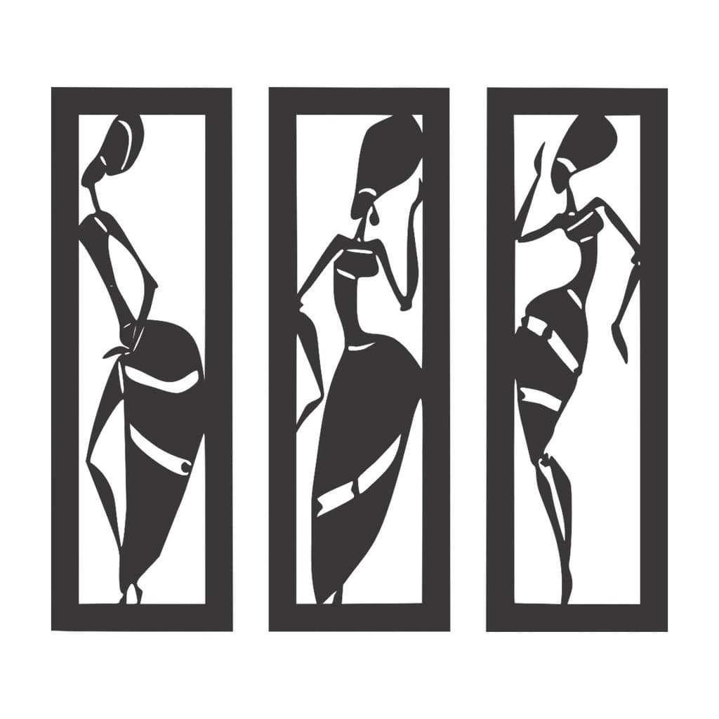 Quadro Decorativo Mulheres Africanas MDF Vazado de 3mm Preto Fosco