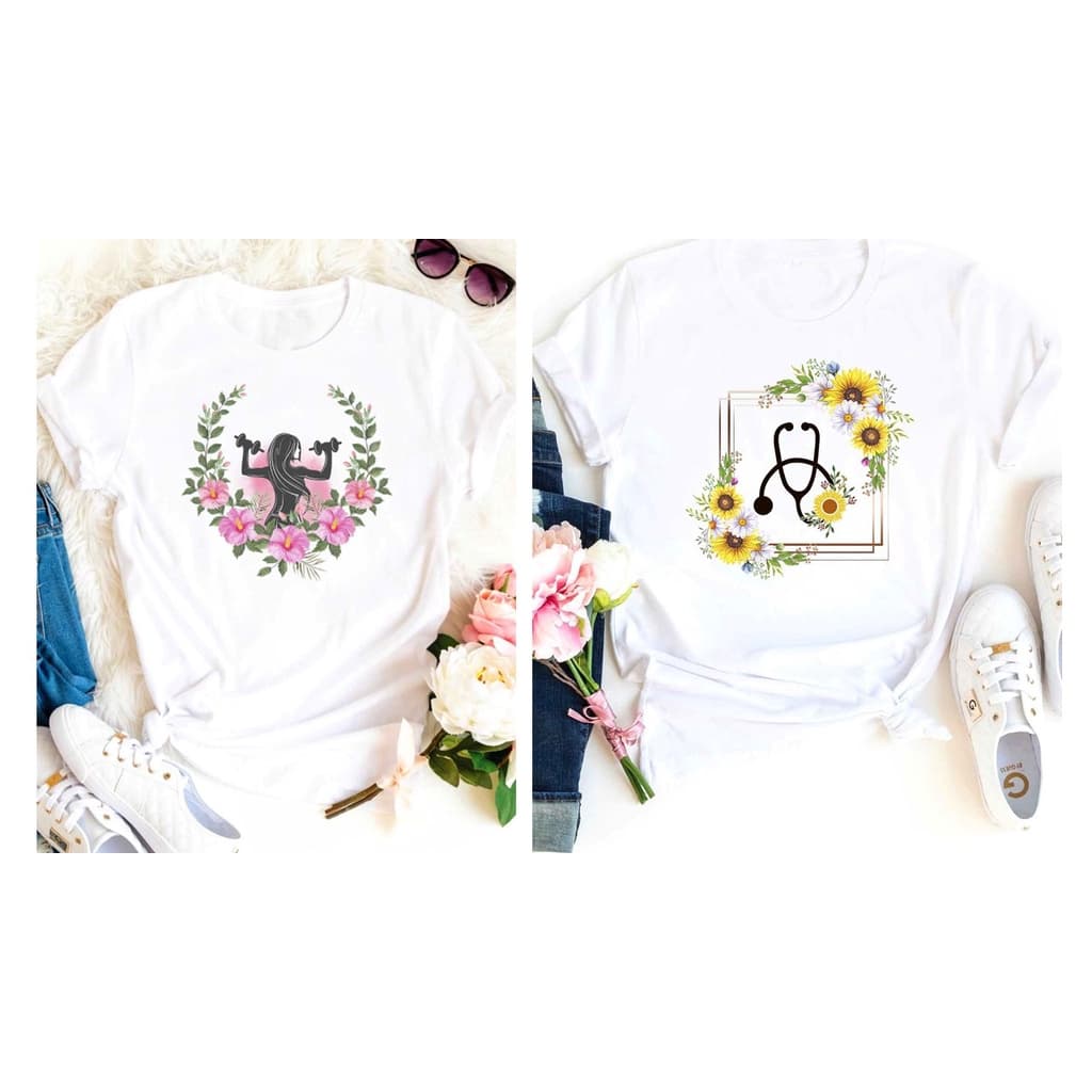 Kit 2 Camisetas Estampa Feminina 100% Poliéster Manga Curta